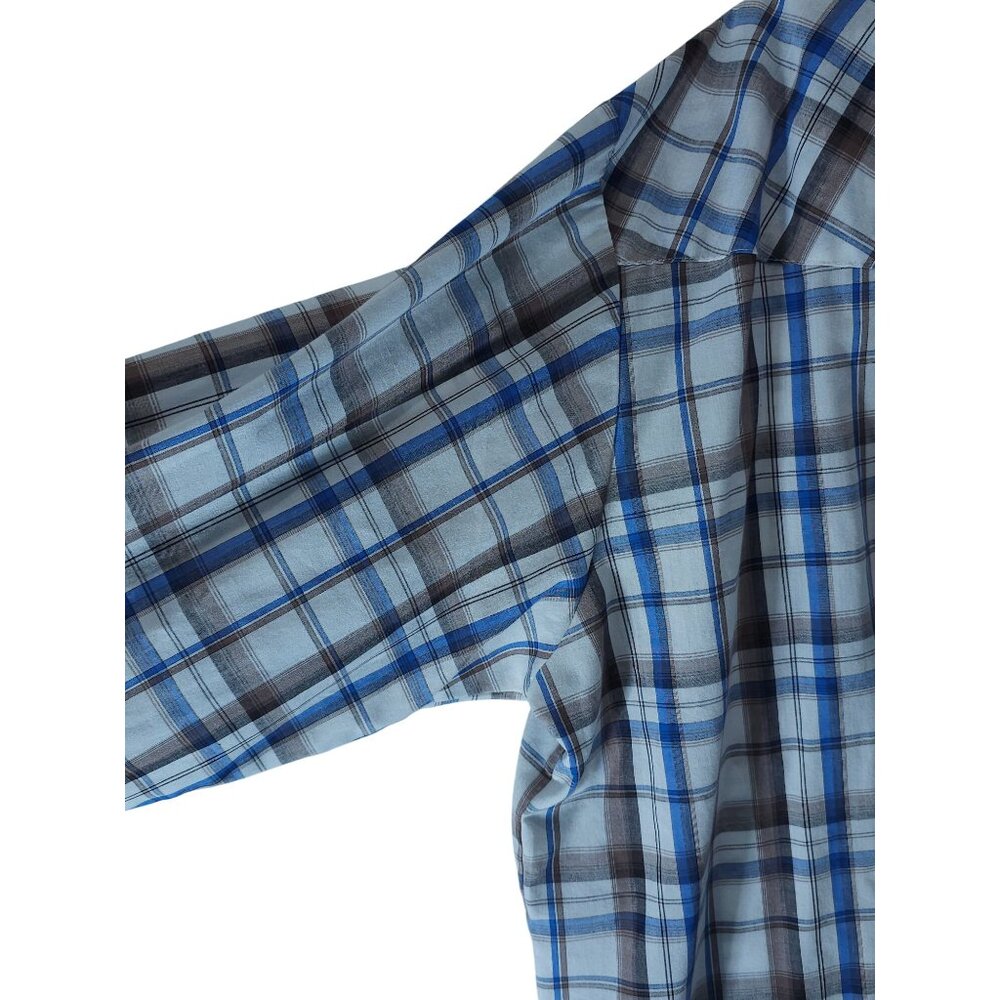 Men's 3X Plaid Western Snap Shirt Plains Big Man Cotton Blue/Brown - Picture 10 of 12